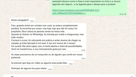 Depoimento de aluna da Nova Renda