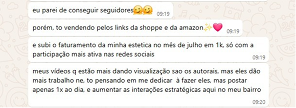 Depoimento de aluna da Nova Renda